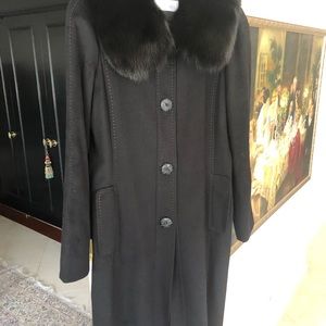 Max Mara Black Wool & Fox Fur Coat size 14